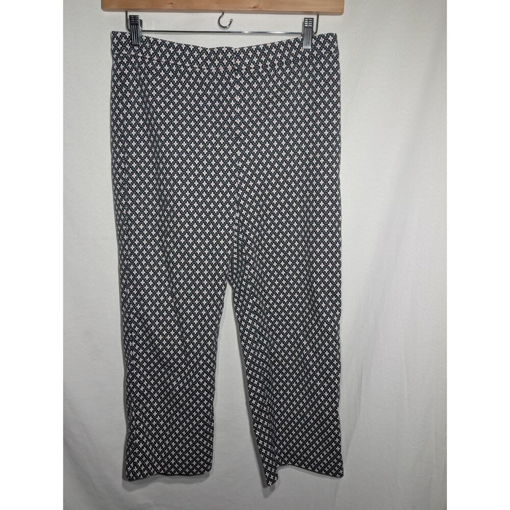 J Jill Womens Geometric Floral Print Cropped Straight Leg Pants sz 10 Pull‎ on